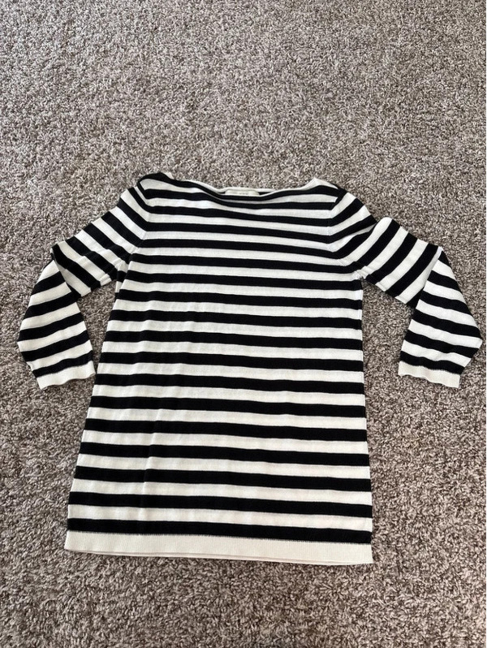 Loft Women's Black & White Stripe Sweater 100% cotton Size Medium EUC